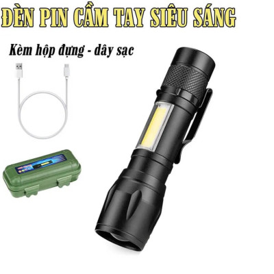 Đèn pin mini siêu sáng  với 3 chế độ sáng , có zoom ,dây cắm sạc  ,chống sốc , chống nước  kèm hộp đựng sang trọng 