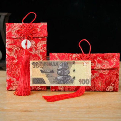 Túi gấm màu vàng loại 100 Zimbabwe mới sưu tầm, làm quà tặng