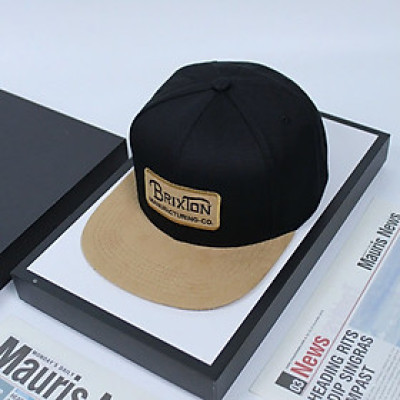 Nón kết lưỡi (hiphop) mỏ da lộn, mũ snapback kaki phối mỏ phong cách thể thao thêu chữ BRIXTON