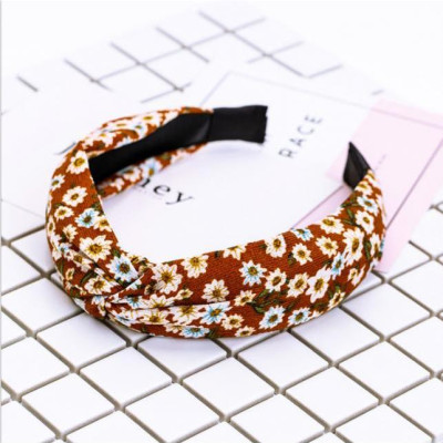 Bờm cài tóc turban nữ hoa nhí nền đỏ đô bản to BN35C