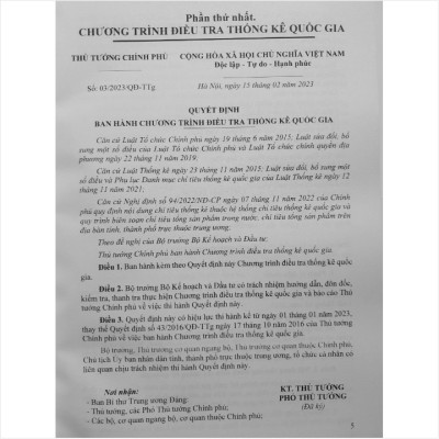 Sách Hệ Thống Chỉ Tiêu Thống Kê Cấp Tỉnh, Cấp Huyện, Cấp Xã theo Quyết định 05/2023/QĐ-TTg ngày 24/02/2023 - V2205T