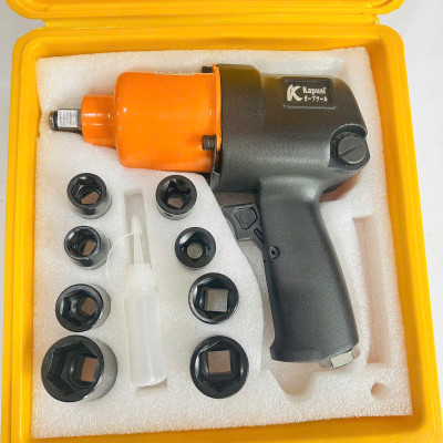 Máy siết bulong 2 búa khí nén hệ 1/2 inch hộp kèm 10 đầu khẩu hãng KAPUSI TOOLS Nhật Bản, lực siết max 1000Nm