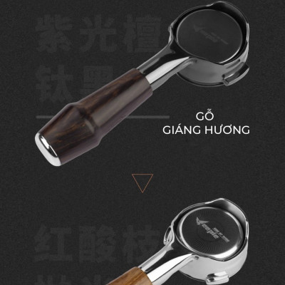Feepie tay cầm gỗ pha espresso không đáy 58mm 2 tai thông dụng