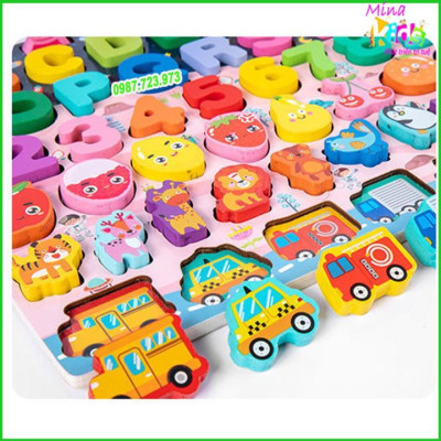 Bảng Chữ Cái Montessori 7 in 1 Kèm Xếp Hình Câu Cá Nam Châm Cho Bé