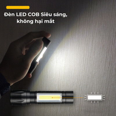 Đèn pin mini siêu sáng  với 3 chế độ sáng , có zoom ,dây cắm sạc  ,chống sốc , chống nước  kèm hộp đựng sang trọng 