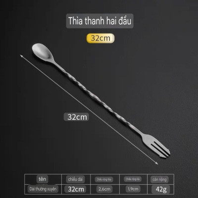 Thìa khuấy quầy pha chế quầy bar nhiều mẫu & size thìa - thanh 2 đầu 32cm - thìa thanh 2 đầu 26cm - thìa giọt nước 30cm - thìa hình chứ D 28cm