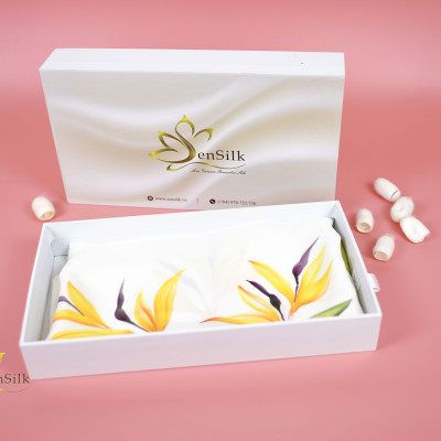 Khăn Lụa Bảo Lộc Vẽ Tay Hoa Thiên Điểu SenSilk, Quà Tặng Khăn Lụa Tơ Tằm