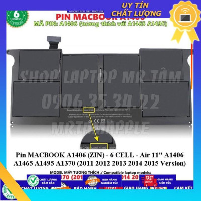 Pin dùng cho MACBOOK A1406 Air 11" A1406 A1465 A1495 A1370 (2011 2012 2013 2014 2015 Version) - Hàng Nhập Khẩu New Seal
