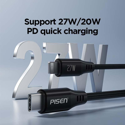 Cáp Sạc Nhanh Pisen Quick Magipi Magloop Lightning USB-C 27W 1m - Màu Đen