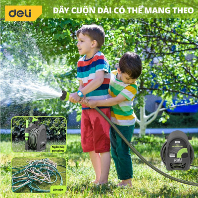 Bộ vòi nước tưới cây, rửa xe đa năng Deli dây dài 10m - Tặng kèm bộ phụ kiện đầu nối đa năng