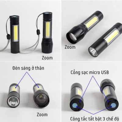 Đèn pin siêu sáng mini 2in1 - Đầu to (có zoom)