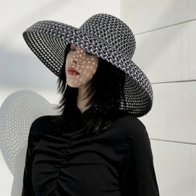 Mũ nữ rộng vành kiểu Pháp đai đen Nón đi biển chống nắng UV thoáng mát dona22060101