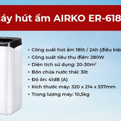 Máy hút ẩm gia dụng chính hãng Dorosin 618C (40m2)/Công suất hút ẩm 18 lít /ngày - Cảm biến điện tử thông minh - Độ ồn thấp