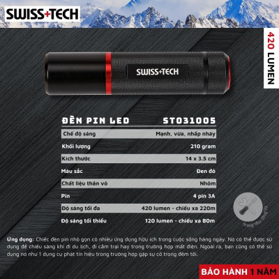 Đèn Pin LED Cao Cấp 420 Lumen SWISS+TECH ST031005 - Hàng chính hãng