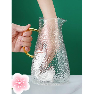 Bình đựng nước uống thủy tinh vân hạt gạo cao cấp nắp inox quai vàng