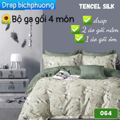 Bộ drap gối Tencel vải Hàn Quốc , đỉnh cao mát , mềm mại { drap và 3 áo gối}