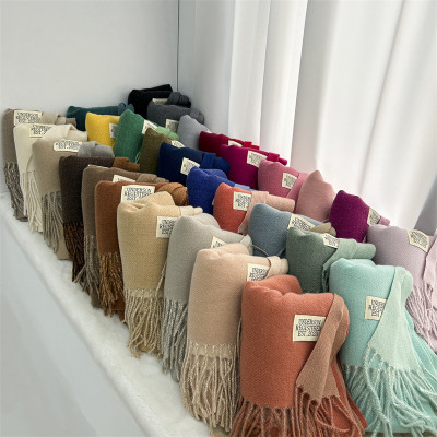 Khăn quàng cổ len dệt kim, tua rua phối màu phong cách Hàn Quốc cho nữ mềm mịn và ấm áp