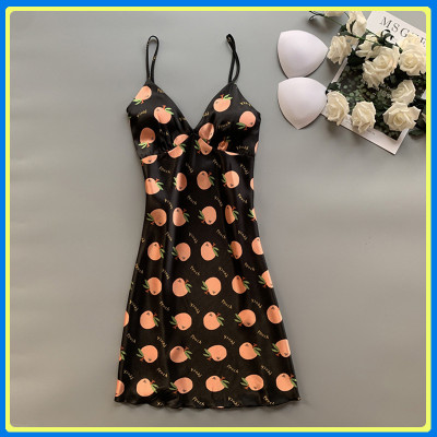 Q147 Váy ngủ lụa hai dây kèm mút ngực in hoa văn sexy  - Đầm ngủ lụa hai dây - Váy ngủ