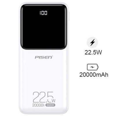 Sạc Dự Phòng Pisen Quick Semi - Mirror 22.5W 20000mAh - Màu Trắng