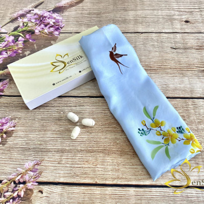 Khăn Lụa Vẽ Tay SenSilk Limited Hoa Mai (Nude-Xanh - Hồng), Quà Tặng Đối Tác, Lụa Tơ Tằm Bảo Lộc 100% Silk made in Vietnam