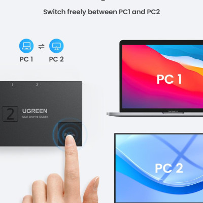 Ugreen UG15149CM618TK 2 vào 1 ra Bộ gộp USB 3.0 hỗ trợ tốc độ 5Gbps kèm 2 cáp 2 đầu USB 3.0 dài 1.5M Màu Đen - HÀNG CHÍNH HÃNG