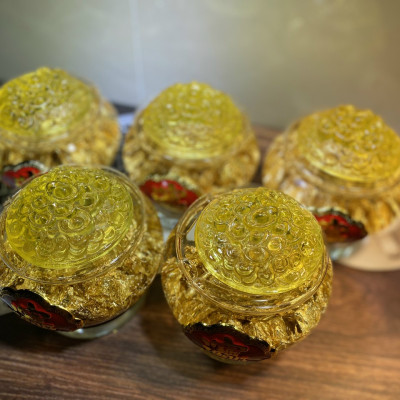 Bát Tụ Bảo vàng lá Thần Tài đế thủy tinh 12cm phong thủy - sung túc chiêu Tài đón Lộc