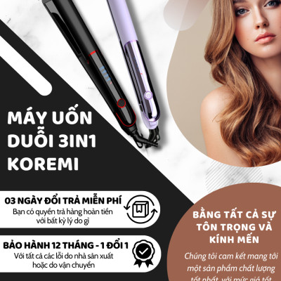 KOREMI Máy uốn duỗi 3in1 Duỗi Thẳng, Uốn Xoăn, Làm Phồng Tóc X3 ion âm, Giúp tóc suôn mượt Hàng Chính Hãng
