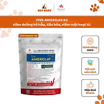 Five-AmoxClav 8:1 viêm đường hô hấp, tiêu hóa, viêm ruột hoại tử, hiệp đồng tác dụng, chống nhờn kháng sinh.