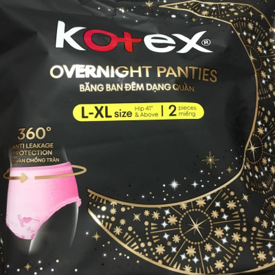 1 Gói Băng Vệ Sinh Kotex đêm dạng quần vừa vặn chống tràn 360 size  L-XL (2 miếng/gói)-HSD luôn mới
