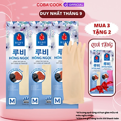 [Mua 3 Tặng 2] Bộ 3 Đôi Găng Tay Cao Su Ruby Hồng Ngọc 37cm