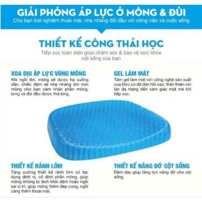 Đệm ngồi 3D silicon thoáng khí, đàn hồi tốt, Nệm lót ghế chất liệu mềm mại chống đau mỏi