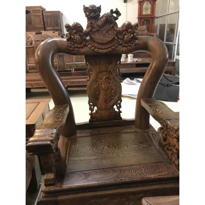 Bàn ghế gỗ phòng khách nghê ba đầu gỗ mun đuôi công