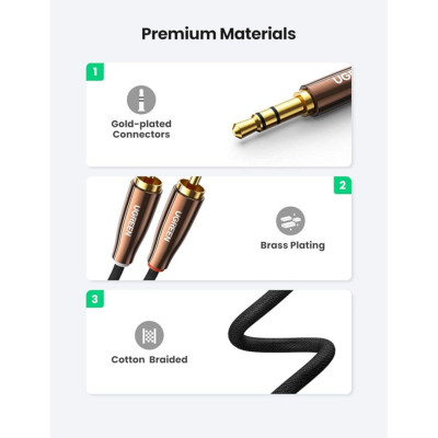 Ugreen UG80846AV170TK 1.5M Màu Đen Đầu cáp Màu Nâu Cáp chuyển đổi âm thanh 3.5mm sang 2 cổng RCA - HÀNG CHÍNH HÃNG