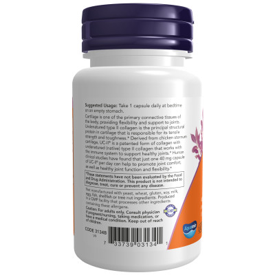 Viên Uống NOW FOODS UC-II Type II Collagel 40mg Cung Cấp Dưỡng Chất, Bảo Tồn Phần Sụn Khớp Lọ 60 Viên