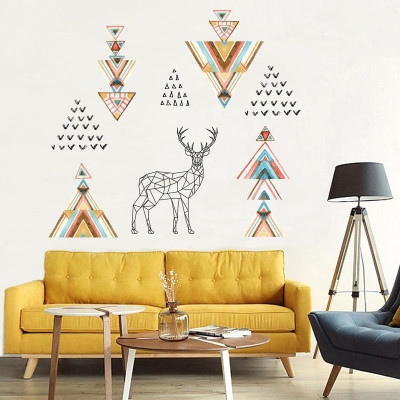 Decal dán tường Hình dán trang trí Hươu và hình khối nghệ thuật JM7332