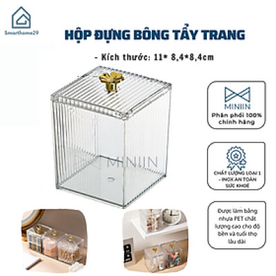 Hộp Đựng Bông Tẩy Trang,Tăm Bông,Hộp Đựng Đồ Nhỏ Trong Suốt, Có Nắp Chống Bụi Bẩn 1 Ngăn Cao Cấp - HÀNG CHÍNH HÃNG MINIIN