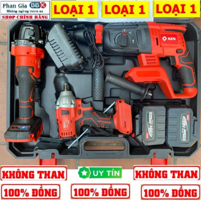 [LOẠI 1]  Bộ Combo 3 Máy Siết Bulong, Máy Mài Pin Cầm Tay Và Máy Khoan Đục Bê Tông Dùng Pin 199V (Bảo Hành 12 Tháng)
