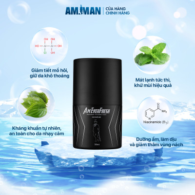 Lăn khử mùi AM MAN Am EverFresh 50ml khử mùi, khô thoáng, kiểm soát mồ hôi suốt ngày dài
