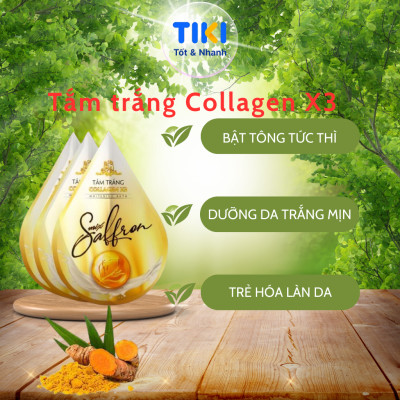 Tắm Trắng Body Collagen X3 Sữa tắm trắng body toàn thân Saffron Đông Anh Chính Hãng Hộp 3 Gói Bật Tông Tức Thì
