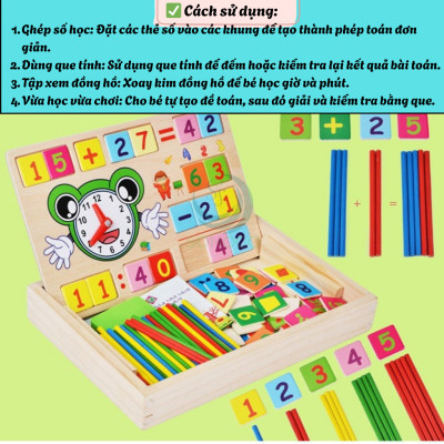 Bộ Đồ Chơi Học Toán Thông Minh Kèm Đồng Hồ Cho Bé- Hộp Đồ Chơi Gỗ Giáo Dục – Học Số, Phép Tính và Thời Gian- Bộ Lắp Ghép Số Toán Học Kèm Đồng Hồ Gỗ Cho Trẻ- Bộ Học Toán Tư Duy Montessori Cho Bé- Bộ Đồ Chơi Gỗ Toán Học & Nhận Biết Giờ Giấc