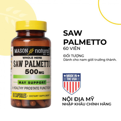 Viên Uống Tiền Liệt Tuyến Mason Natural Saw Palmetto Hỗ Trợ Tăng Cường Sức Khỏe Tuyến Tiền Liệt 60 Viên/Hộp