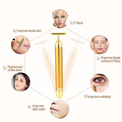 MÁY MASSAGE MẶT BEAUTY BAR 24K - Bút Mát Xa Chữ T - Cây Lăn Mặt Nâng Cơ Mát Xa Thư Giãn (Hàng Chính Hãng)