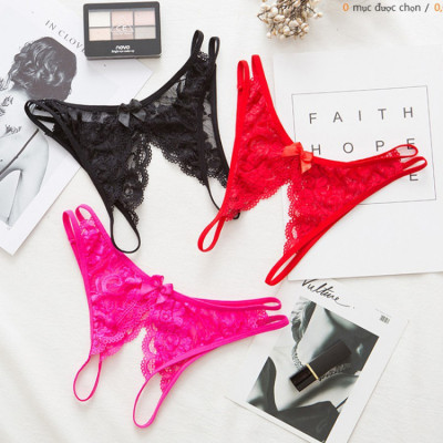 Quần lót nữ thêu hoa ren mỏng thoáng mát gắn nơ - Màu xanh