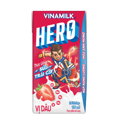 Thức uống sữa trái cây vị dâu Vinamilk Hero - Thùng 48 hộp 110ml
