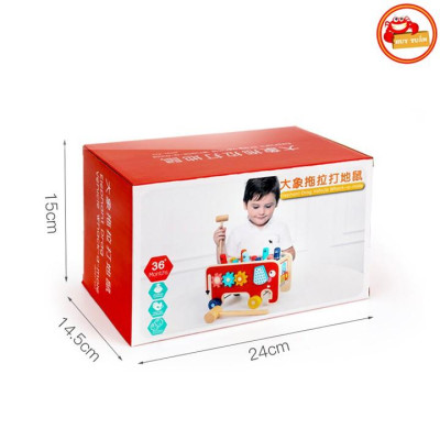 Đồ chơi xe kéo đập chuột hình chú voi dễ thương bằng gỗ