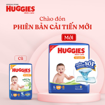 [MUA 4 TẶNG 1] Tã quần Huggies Skincare Mega Jumbo XL84+4 Mẫu Dày 2mm