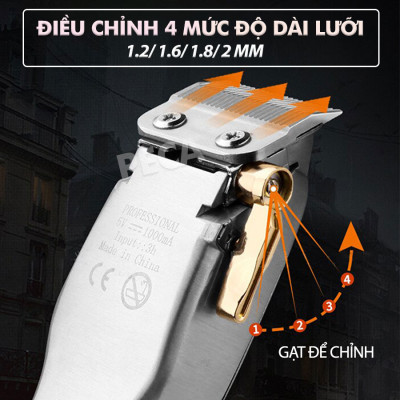 Tông đơ cắt tóc chuyên nghiệp không dây Kemei KM-1969PG công suất mạnh toàn thân hợp kim nguyên khối, sạc nhanh USB có thể dùng cạo đầu cắt tóc trẻ em người lớn đều được