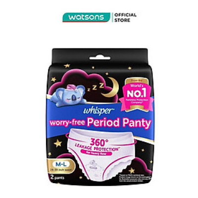 Băng Vệ Sinh Dạng Quần Whisper Vô Tư 360 Độ Chống Tràn Cho Ngày Nhiều Size M-L 2Pcs