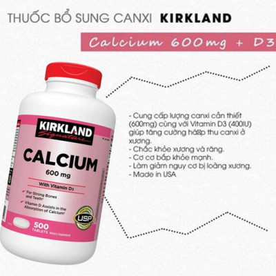 Canxi cho người lớn Mỹ Kirkland Signature Calcium 600mg with Vitamin D3 phát triển hệ thống xương, phòng chống loãng xương - OZ Slim Store