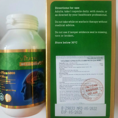 ￼Viên Uống Tăng Tuần Hoàn Não Vitatree GINKGO Plus 6000 With Q10 50Mg - Hộp 40V
